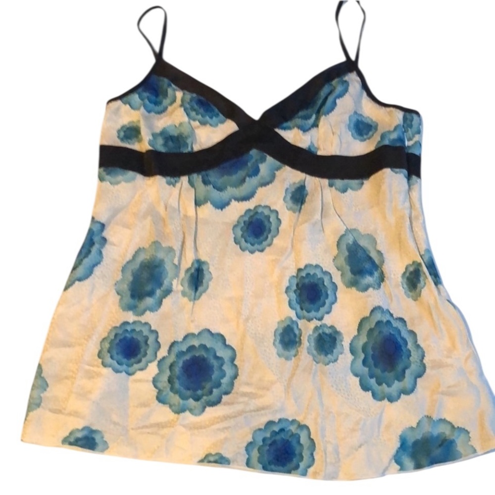 Trina Turk size Large aqua blue floral print silk camisole adjustable strap